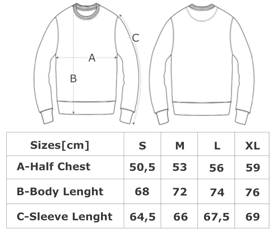 Sweatshirt Size chart